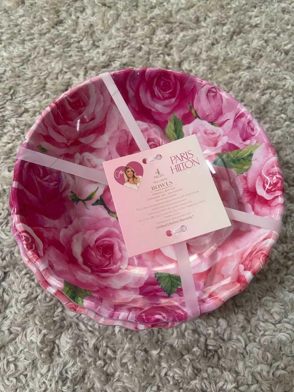 Paris Hilton Jadore Pink Rose Plates Bowls Set 8pc Scalloped Thats Hot - Picture 7 of 8